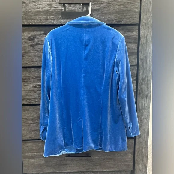 ‼️ New York & Company Long Sleeve Single Button Velvet Blazer “Blue Destiny” - L - Picture 2 of 5